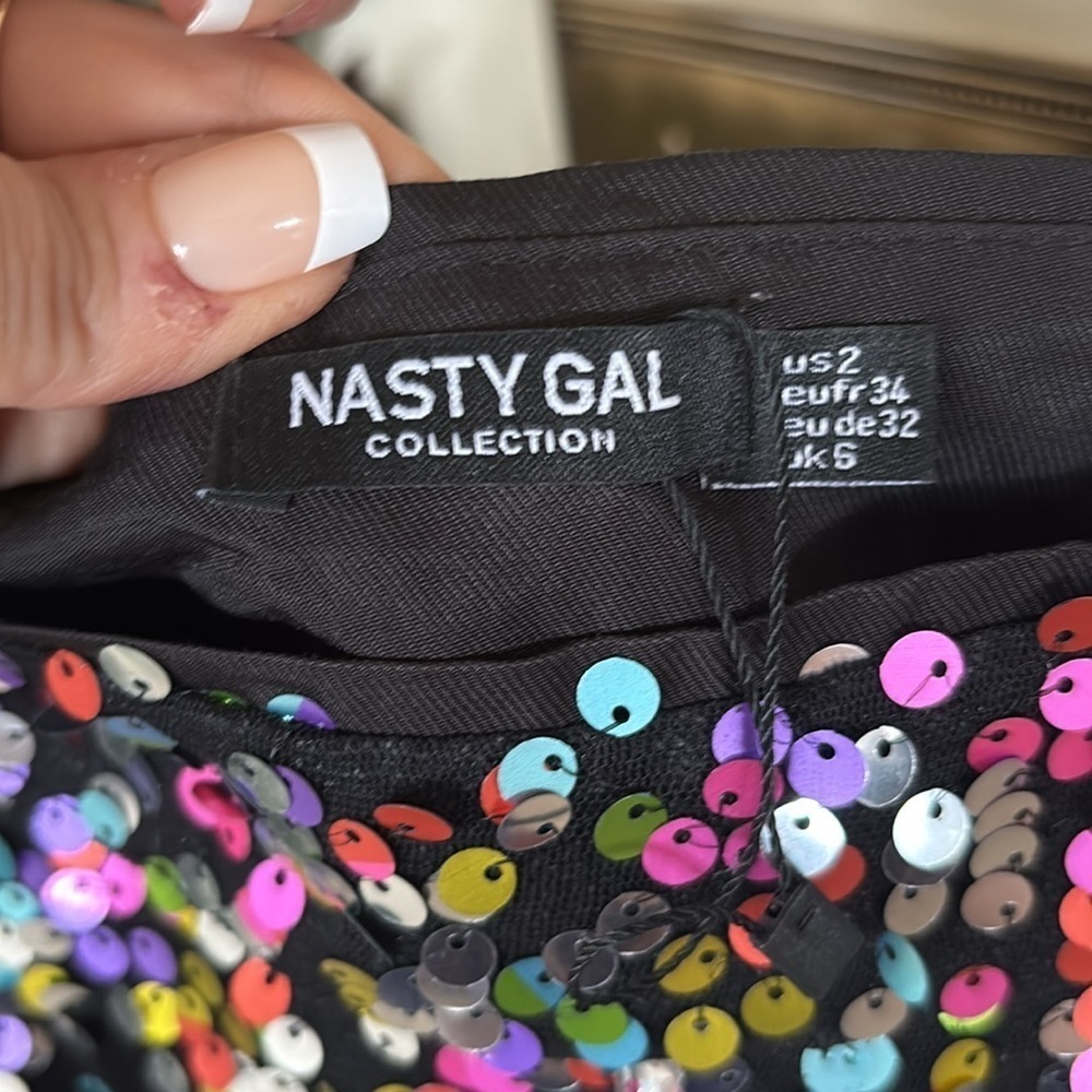 NWOT Nasty Gal Rainbow Sequin High Waist Wide Leg Flare Pants NYE Party Club - Picture 6 of 16